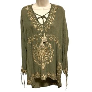 LUCKY and COCO Summer Cover Up Tunic Mini Dress Olive Green Gold Womens Large